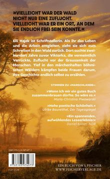 Zitat: "Vielleicht war der Wald nicht nur eine Zuflucht." Text beschreibt Schriftstellerin und Bewertungen. Hintergrund: Waldmotiv.