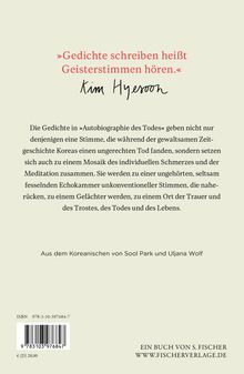 Kim Hyesoon: Autobiographie des Todes, Buch