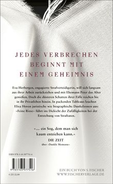 "Jedes Verbrechen beginnt mit einem Geheimnis." Hintergrund zeigt ein fein gewobenes Textilmuster in Weiß und Grau.