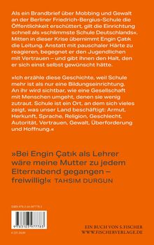 Text auf orangefarbenem Hintergrund beschreibt die Krise an der Friedrich-Bergius-Schule in Berlin und die Rolle von Engin Çatık.