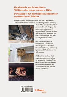 Titel: "Hausfreunde und Störenfriede – Wildtiere sind immer in unserer Nähe. Der Ratgeber für das friedliche Miteinander von Mensch und Wildtier." Drei Bilder zeigen einen Vogel, ein Wespennest und eine Fledermaus. Unten das Haupt Natur Logo.