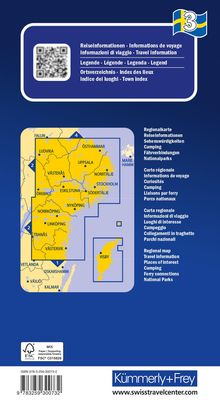Reiseinformationen in mehreren Sprachen, Regionalkarte mit Städtenamen, QR-Code, internationales Reisesymbol und Banner.