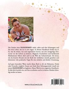 Texte über BLESSINGWAYS und Rituale für Schwangere. Eine Frau hält eine Schale. Sanfte Farben und goldene Sterne.