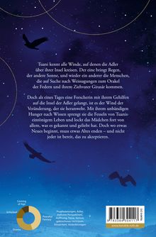 Text über Winde, Adler, Insel und Veränderung. Illustration: Nacht, Sterne, fliegende Adler. Themen: Schicksal, Fantasy, Drama.