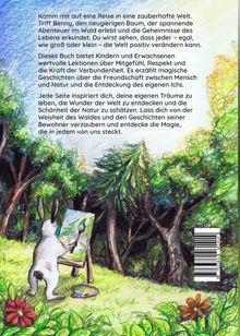 Texte beschreiben eine magische Reise, Freundschaft und Entdeckungen in der Natur. Illustration: Hase malt im Wald.