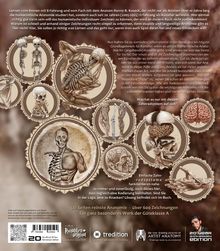 Text: "512 Seiten reinste Anatomie - über 600 Zeichnungen. Ein ganz besonderes Werk der Güteklasse A."    
Illustrationen: Verschiedene anatomische Zeichnungen von Skeletten, Muskeln, Organen.