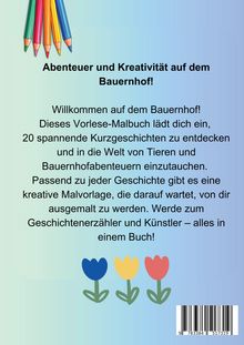 „Abenteuer und Kreativität auf dem Bauernhof!“
Farbstifte oben, drei bunte Blumen unten, blauer Hintergrund.