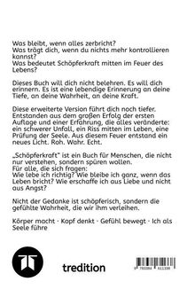 Text: Fragen zur Schöpferkraft, Buchbeschreibung über Erinnerungen, Erfahrungen, und innere Wahrheit. Logo: T redition.