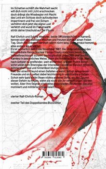 Texte: Beschreibung über Spannung und Freundschaft in einem Ralf-Ehrlich-Roman.  
Illustration: Roter Schmetterling auf weißem Hintergrund.