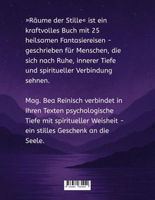 Ein Buchrücken mit Text über ein Werk von Mag. Bea Reinisch, das Fantasiereisen zur inneren Ruhe bietet. Hintergrund: Berge.