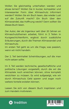 "Wollen Sie gleichzeitig unterhalten werden und etwas lernen?..." beschreibt ein Buch über Klimaschutz. Unten: "tredition" Logo.