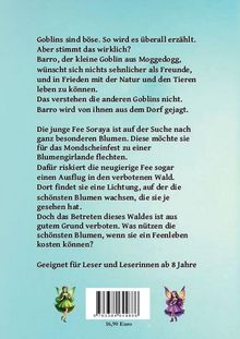 Texte über Goblins, die Fee Soraya und verbotene Blumen. Zwei Feen am unteren Rand; eine in Grün, eine in Lila.