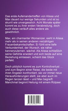 Text auf violettem Hintergrund beschreibt die Beziehung von Alissa und Max, voller Herausforderungen und Wachstum.