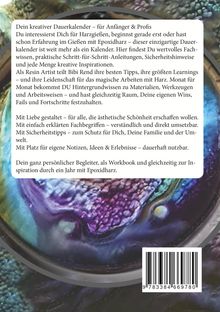 Texte erklären einen kreativen Dauerkalender für Harzkunst, mit Tipps, Anleitungen und Platz für eigene Notizen.