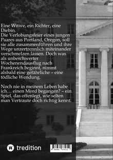 Texte beschreiben eine spannende Geschichte. Links ein Gebäude mit Säulen, rechts das Logo von tredition.