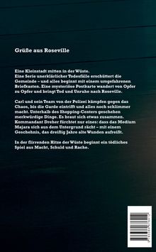 Text: "Grüße aus Roseville. Eine Kleinstadt mitten in der Wüste..."

Dunkelblauer Hintergrund, unten rechts ein Barcode.