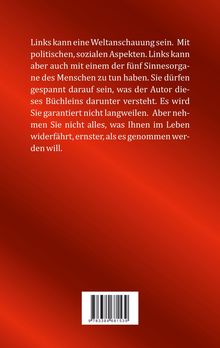 Text erklärt Links als Weltanschauung und Sinneserfahrung. Roter Hintergrund mit Barcode unten rechts.
