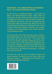 Titel: „DER KORAN – DAS UNERSCHÖPFliche WUNDER“. Text beschreibt die wissenschaftliche Betrachtung des Korans.