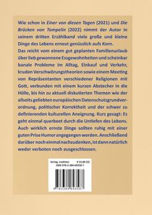 Der Text beschreibt das dritte Erzählband eines Autors, das alltägliche Themen humorvoll behandelt. Unten Preis und ISBN.