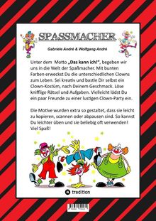 Text: "SPASSMACHER", Autoren: Gabriele & Wolfgang André. Clown-Illustrationen, roter Hintergrund mit schwarzen Streifen.