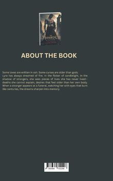 "ABOUT THE BOOK" steht oben. Darunter ein Text über Liebe, Flüche und die Figur Lyra, die Visionen hat. Oben ein Buchcover.