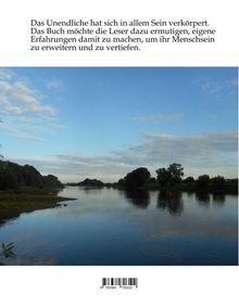 Text: "Das Unendliche hat sich in allem Sein verkörpert... um ihr Menschsein zu erweitern und zu vertiefen." Unten Wasserlandschaft.