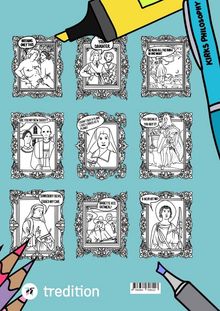 Oben stehen Sprechblasen: "NOTHING. ONLY THIS", "YOUR DAUGHTER", "HE READ ALL THE BIBLE IN ONE NIGHT". Neun gerahmte Illustrationen.