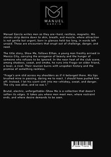Ein schwarzer Hintergrund mit weißem Text beschreibt einen Schriftsteller und sein Werk. Oben ein stilisiertes Logo.