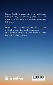 Text über ein Buch mit humorvollem und nachdenklichem Inhalt für zukünftige Generationen. Logo unten links.
