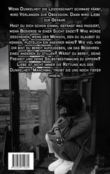 Ein sitzender Mensch in einem dunklen Raum. Zerbrochenes Fenster, draußen Landschaft. Text über Leidenschaft und Dunkelheit.