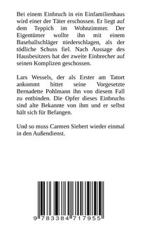 Text beschreibt einen Einbruch mit tödlichem Schuss. Lars Wessels will Fall abgeben. Unten ist ein Barcode.