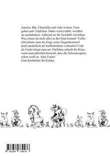 Text über Tiere, die aufs Töpfchen gehen und dabei nachdenken. Unten eine Zeichnung von Tieren nebeneinander.