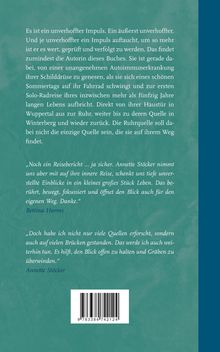 Ein Buchrückentext beschreibt eine unerwartete Reise, Selbstfindung und Heilung. Zitate von Bettina Harms und Annette Stöcker.