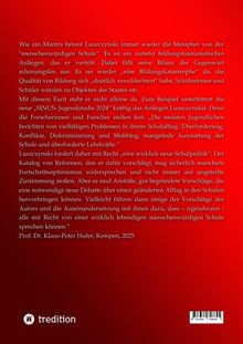 Ein roter Hintergrund mit weißem Text diskutiert Bildungspolitik, unterzeichnet von Prof. Dr. Klaus-Peter Hufer, Kempen, 2025.