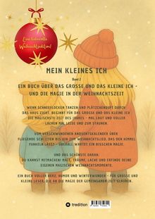 Eine rote Kugel mit "Eine liebevolle Weihnachtedition!". Zwei Figuren, eine kleine und eine große Person, von hinten betrachtet im Schnee.