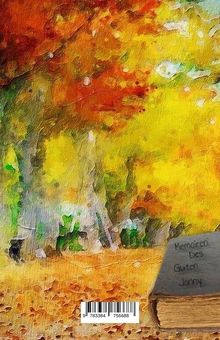 „Memoiren des guten Jonny“ auf einem Buch. Herbstliche, bunte Landschaft in warmen Gelb- und Rottönen.