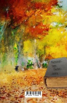 "Memoiren des Guten Jonny" auf einem Buch. Bunte Herbstbäume im impressionistischen Stil.