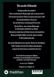 Ein schwarzer Hintergrund mit weißem Text. Oben steht "Die nackte Silhouette". Es folgen spannende Fragen und Beschreibungen. Unten ist ein Zitat.