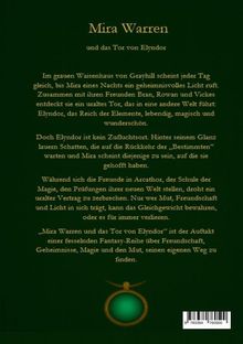 "Mira Warren und das Tor von Elyndor" ist der Auftakt einer Fantasy-Reihe. Darunter ein grünes Medaillon auf dunklem Hintergrund.