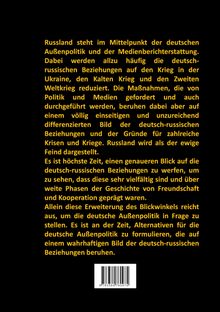Text über die einseitige Darstellung deutsch-russischer Beziehungen in der Außenpolitik auf schwarzem Hintergrund.