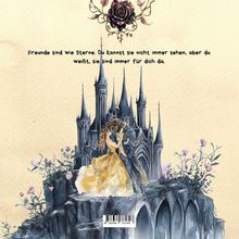 Freunde sind wie Sterne. Du kannst sie nicht immer sehen, aber du weißt, sie sind immer für dich da. Illustration: Schloss, Tanzpaar.