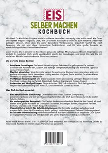 "Eis selber machen Kochbuch" in großer, auffälliger Schrift. Marmormuster-Hintergrund. Ernährungs- und Rezeptvorstellung.