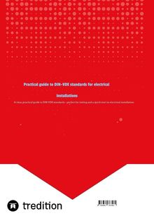 Practical guide to DIN-VDE standards for electrical installations. Rot-weißes abstraktes Design, Logo unten links.