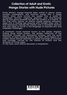 Titel: "Collection of Adult and Erotic Manga Stories with Nude Pictures". Hintergrund schwarz, Text weiß. Enthält Beschreibungen von Erzählungen. Am unteren Rand befindet sich ein Barcode.