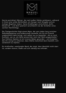 Logo oben: "MG MANUEL GARCIA". Text beschreibt Männer mit innerer Zärtlichkeit und Identitätssuche. Emotional und poetisch. ISBN unten.