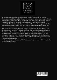 Text beschreibt eine Buchzusammenfassung von Manuel García. Oben ein stilisiertes "MG" Logo. Unten ein Barcode.