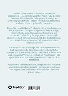 "Burnout trifft nicht die Schwachen, sondern die Engagierten..." Unten ist ein Logo von "tredition" und ein Barcode.