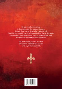 Ein Text auf rotem Hintergrund beschreibt eine Prophezeiung aus der Innererde. Unten eine goldene Lilie.