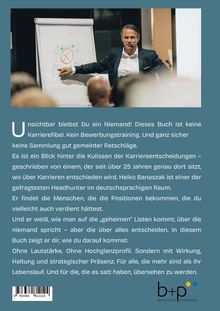 Text über Karriere und Headhunting, mit einem Mann, der auf ein Flipchart zeigt. Unten sind das Logo und der Barcode.