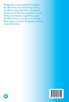 Text über Neugier und Erich Chiavis Buch. Links unten Logo, rechts unten ein Barcode. Hintergrund mit blauem Farbverlauf.